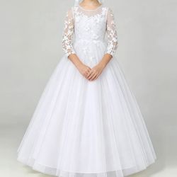 Lace and Tulle First Communion Dress with 3/4 sleeves