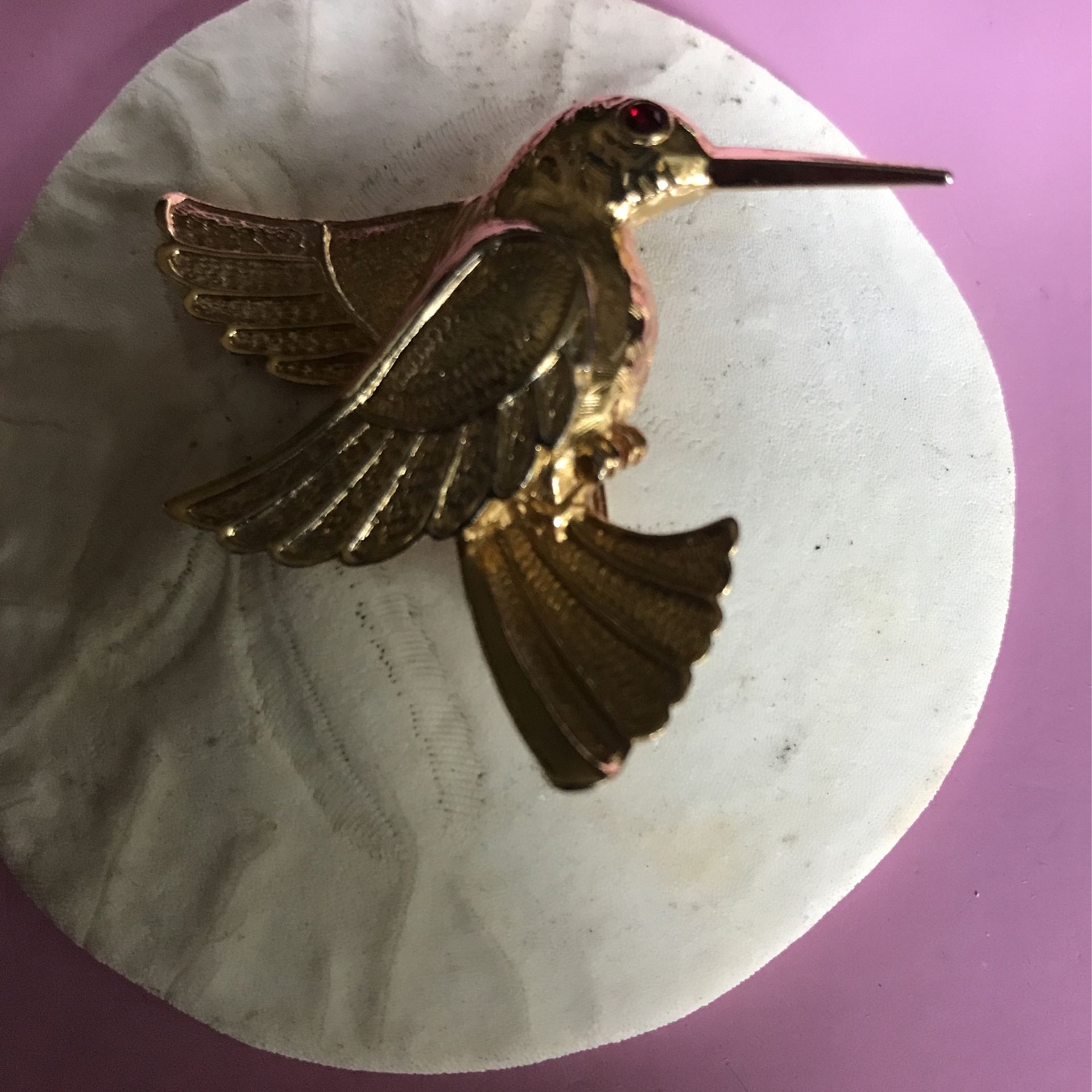 Vintage Hummingbird Brooch Ruby Stone Eye