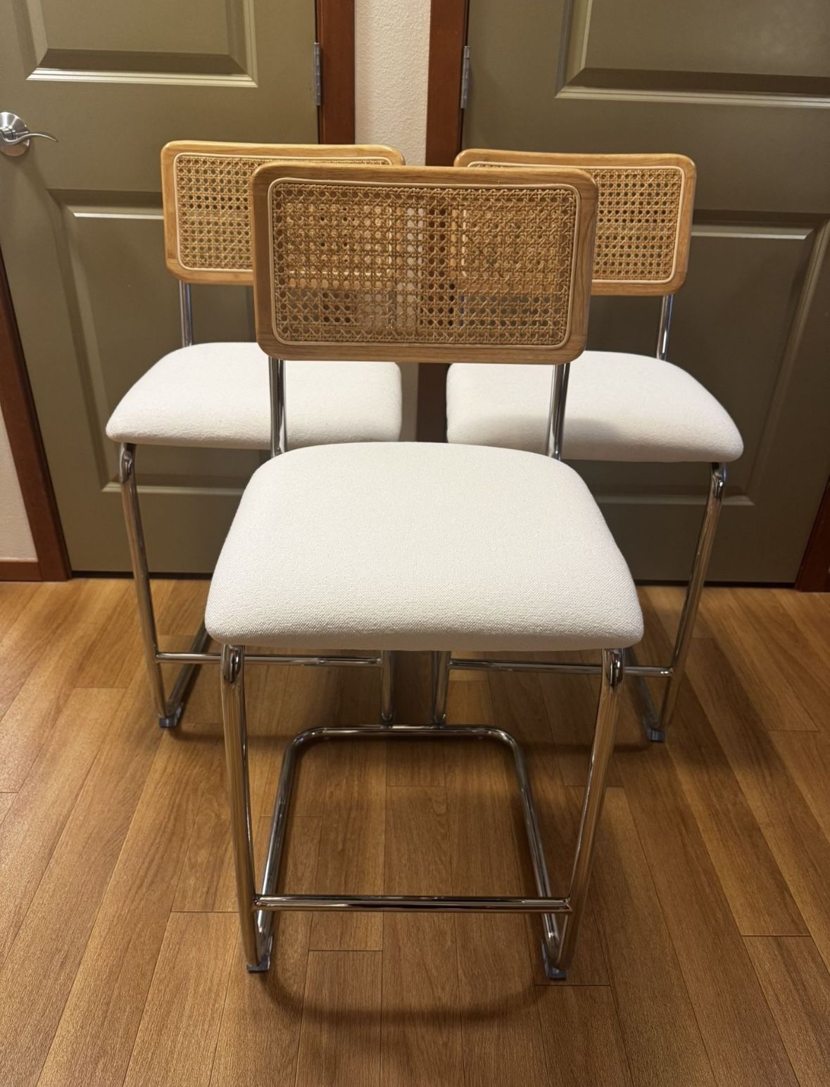 Rattan Counter Height Bar Stools (Set Of 3)