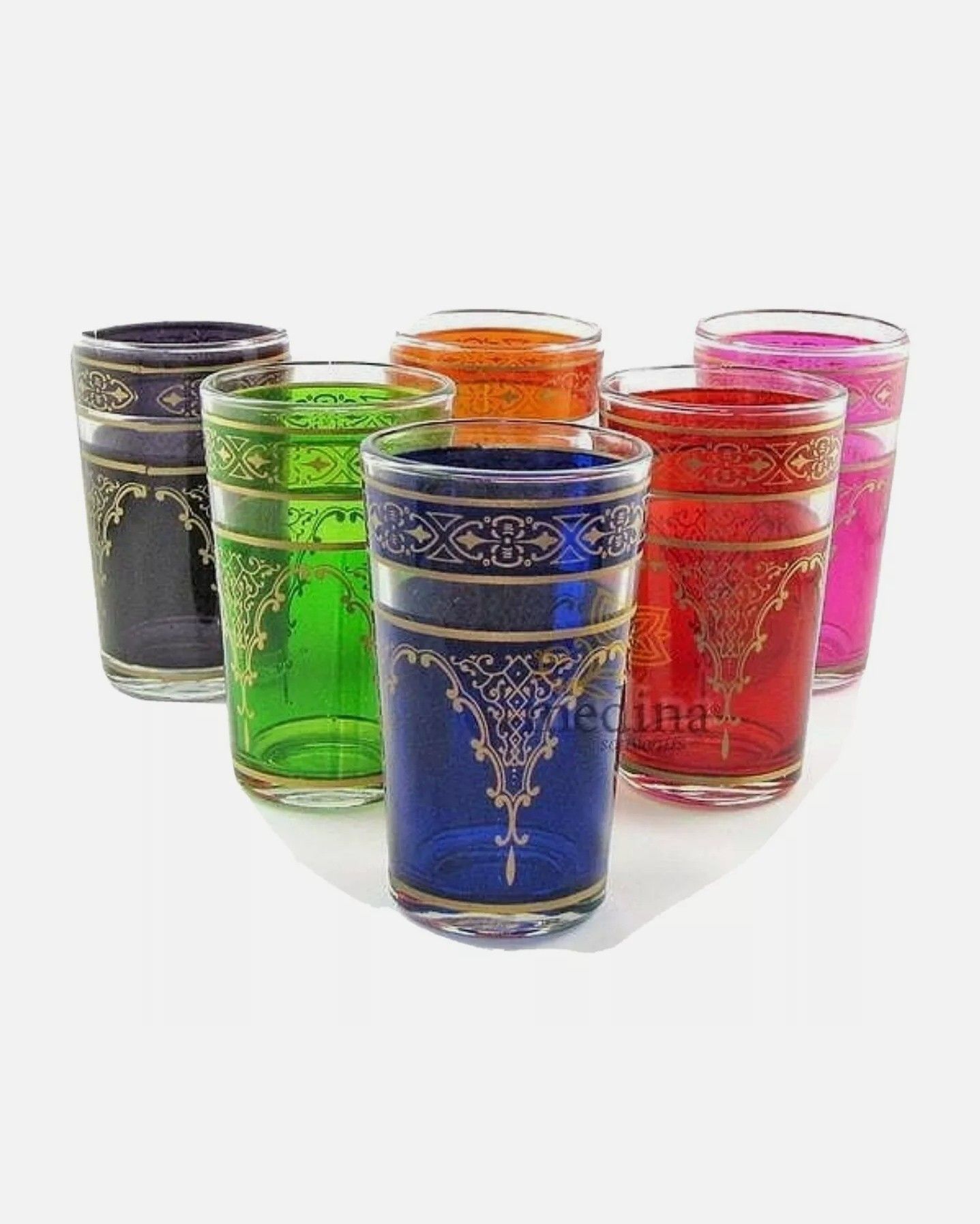 Tea Glasses Espresso Shot Glass Moroccan Handmade Turkish 6-pack Multi-Colored