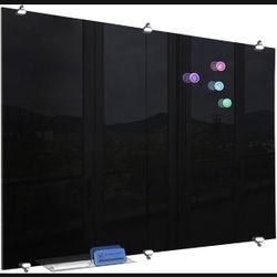 72" x 43" Glass Dry Erase Board Black Large 2-in-1 Spliced Magnetic Frameless Whiteboard for Wall