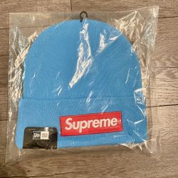 Supreme New Era Box Logo Beanie Cyan Royal Blue 