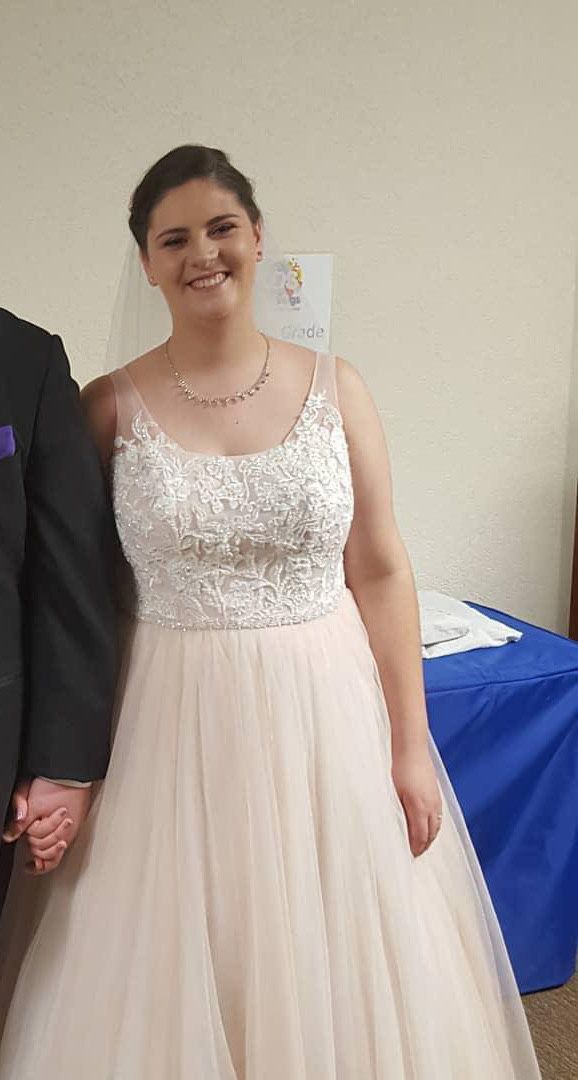 Blush/Ivory David’s Bridal Ballgown Wedding Dress