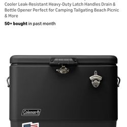 Coleman Reunion Premium Insulated 54qt Steel Belted Cooler Leak-Resistant Heavy-Duty Latch Handles Drain & Bottle Opener Perfect for Camping Tailgatin