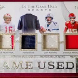 2025 Leaf Game Used 4s Joe Montana Tom Brady Dan Marino Patrick Mahomes 7/10 Go-15 Card 