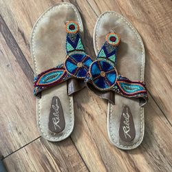 Size 10 Women’s Fashion Handmade Leather Slipper Beads Worked