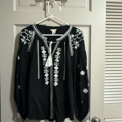 Sundance - Pilar Black Embroidered Tunic Top Size XS - See Photos 