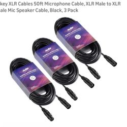THREE (3) Moukey XLR Cables 50ft Microphone Cable, XLR Male to XLR Female Mic Speaker Cable, Black, 3 Pack 