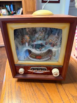 Animated Christmas Village TV with Moving Train – Lighted Musical Holiday Decoration