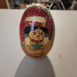 Wooden Native American Egg With Dolls Inside