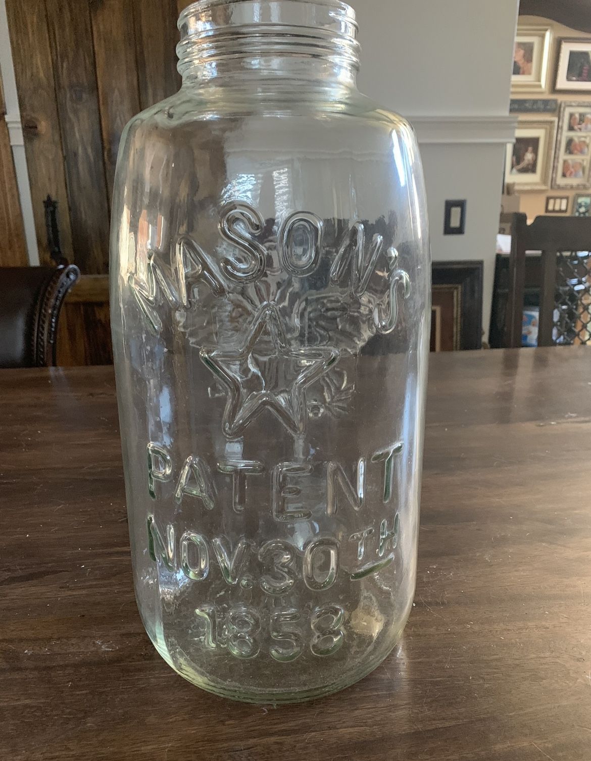Vintage, Giant 18.5” Mason Jar. Patent Nov 30th 1858 Eagle Glass decor. No Lid. Excellent Used Condition.