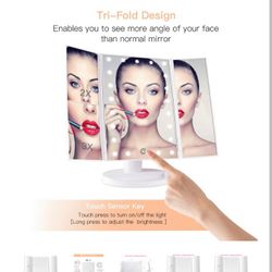 BESTOPE Trifold Makeup Vanity Mirror with Lights, 1X/2X/3X Magnification, 21 Led Lighted Mirror with Touch Screen Power,180° Adjustable Rotation,Dual 