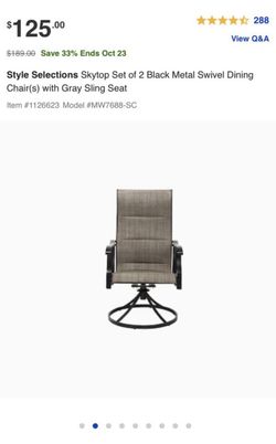 Style Selections Skytop Black Metal Swivel Dining Chair(s) with Gray Sling Seat
