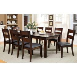 DARK CHERRY FINISH 9 PIECE DINING TABLE SET