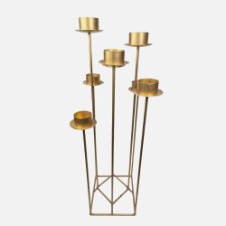 Gold-Tone Floor Candelabra 9-Arm Pillar Candle Holder 46" Tall