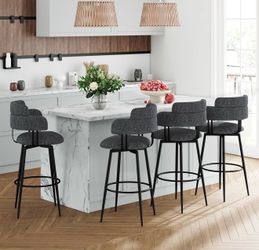 Swivel Bar Stools Set of 4 Counter Height Bar Stools with Linen Upholstery, Ergonomic Backrest, and Chrome Metal Feet for Kitchen Island (Black, 30" B