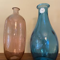 2 Tall Glass Vases 