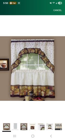 ACHIM Embellished Tier and Swag Window Curtain Set - 57 Inch Width, 24 Inch Length - Coffee - Light Filtering Polyester Drapes for Kitchen, Bedroom, L
