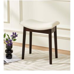 Chilihom Vanity Stool Vanity Chair 18 Inch, Saddle Cushion Ottoman Stool Chair with Solid Wood Legs,