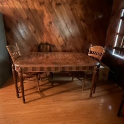 Vintage Dining Table / With 2 Chairs