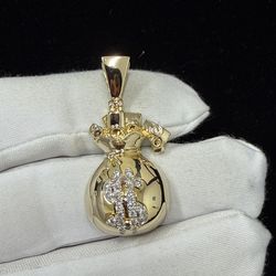 14K Yellow Gold Natural Diamond Money Bag Pendant