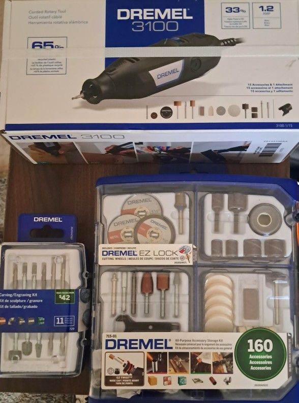 Dremel 3100, 160 Piece All Purpose Storage Kit, 11 Piece Carving/Engraving Kit.