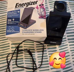 Energizer 3-in-1 15W Qi Wireless Fast 15W Charger Charging Station Stand w RGB Light iPhone AirPods Watch Apple Google Samsung Android Pixel