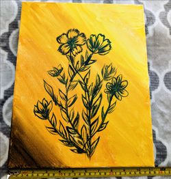 Flowers hand painted on canvas - 14" x 11.25"
