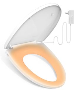 Heated Toilet Seat, Elongated Seat, Three Levels of 90°F, 95°F,100°F, 3D Curved, Lid and Seat Soft Close, Light-sensitive Night Light, IPX4