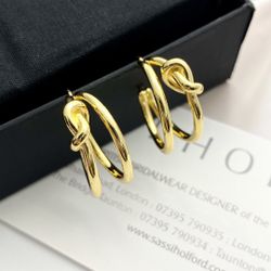 Celine Knot Double Hoops In Brass With Gold Finish