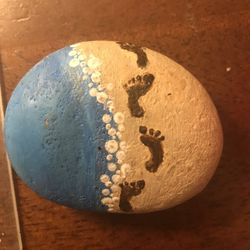 Hand-Painted Rock- Footprints In The Sand And Waves 🌊
