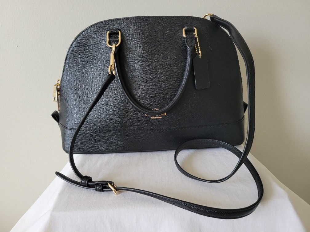 Coach Large Black Leather Sierra Satchel Crossbody Bag