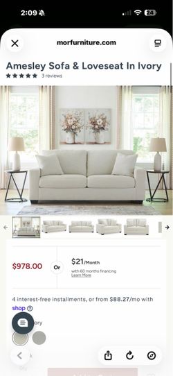 Mor Furniture Amesley Ivory Sofa – Large 3-Seater Couch
