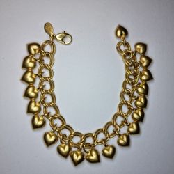 Vintage KIRKS FOLLY Chain Heart Charm Designer Runway Bracelet

