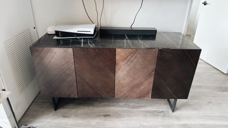 CB2 Suspend 57” Charcoal Wood Media Console w/ Black Marble Top – Excellent Condition