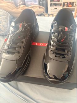 PRADA America’s Cup Men’s Black Patent Leather Low Top Lace Up Sneakers