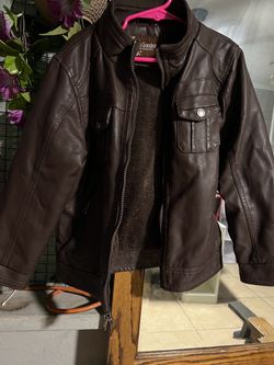 Grandeur Brown Faux Leather Bomber Jacket