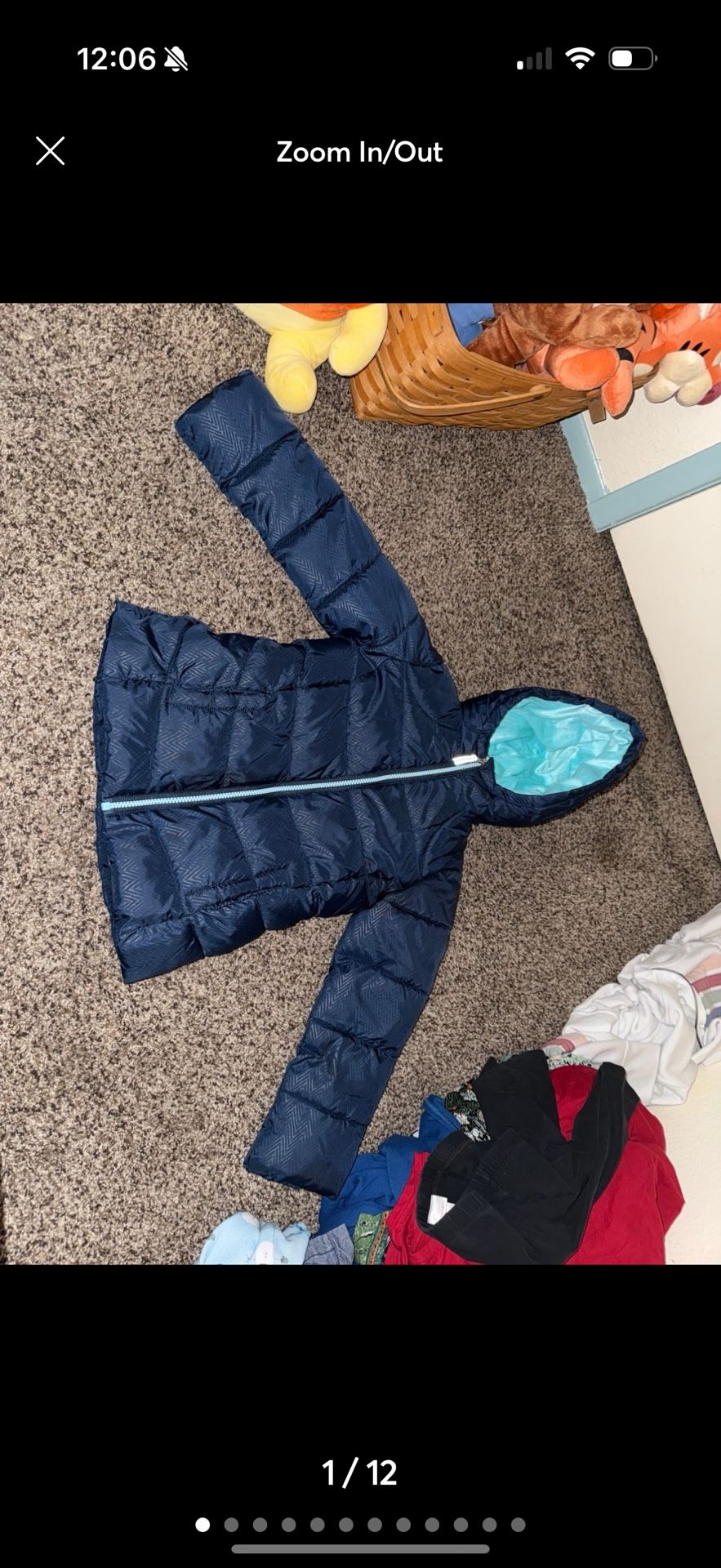 Wonder Nation Hooded Puffer Jacket Boys xs 4-5 Fleece Lined Blue Pockets