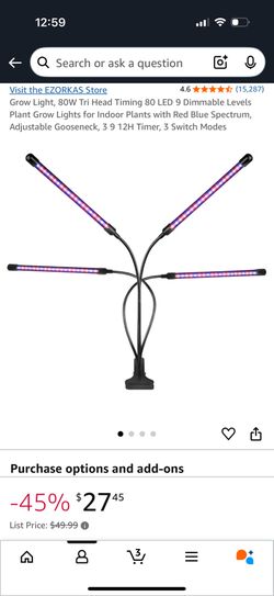 Grow Light, 80W Tri Head Timing 80 LED 9 Dimmable Levels Plant Grow Lights for Indoor Plants with Red Blue Spectrum, Adjustable Gooseneck, 3 9 12H Tim