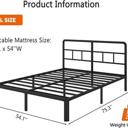 12 Inch Full Metal Bed Frame with Headboard,Platform Bed with Round Corner Legs,Sturdy Heavy Duty Steel Slats Supports