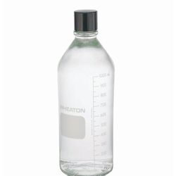 Autoclavable Wheaton 1000ml Graduated Media Lab Bottles: Clear Glass, PTFE-Faced, Rubber-Lined Phenolic Cap