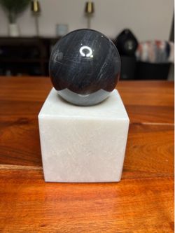 Vintage Black Onyx Sphere White Marble Base Paperweight Desk Decor Orb Pakistan