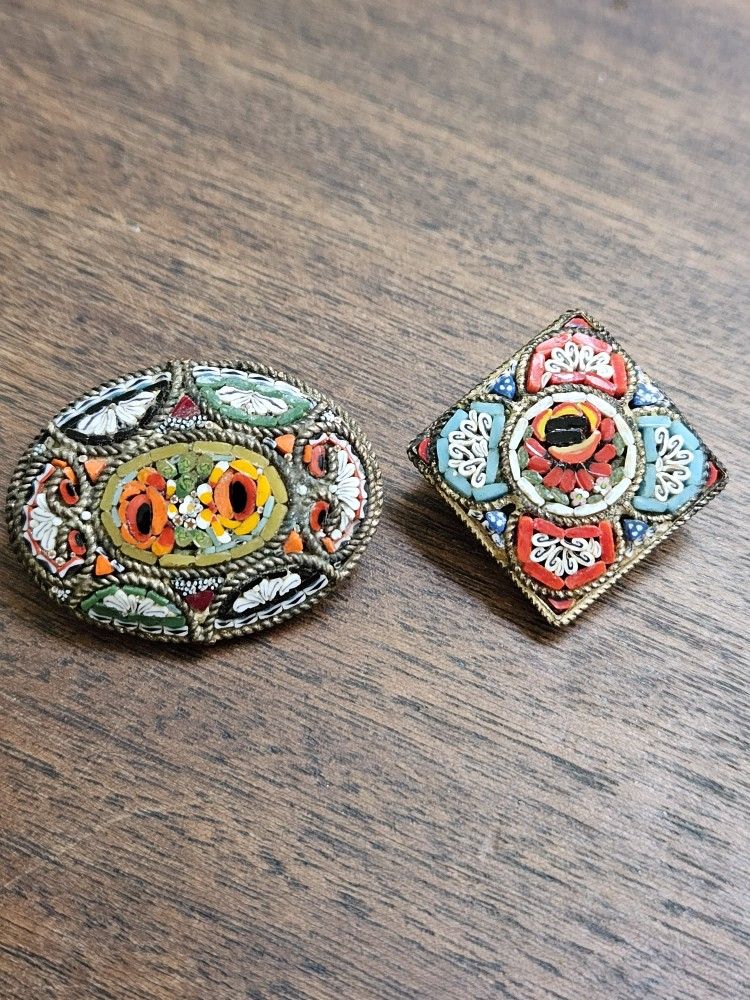 Italy Micro Mosaic Antique Brooch Pins