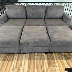 Nolany HONBAY 6-Piece Corduroy Modular Sleeper Sectional Sofa With Storage Ottoman Corduroy in Greyp