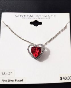 Crystal Romance Silver And Red Heart Swarovski Necklace
