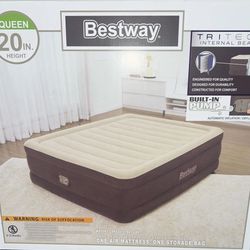 Bestway Maroon 20" Height Queen Air Mattress with Built-in Pump (80x60) - NEW™