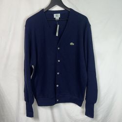 Vintage 90s Lacoste Cardigan Sweater Mens Large Blue Made In USA NWT