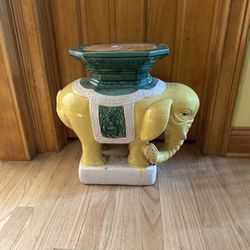 Porcelain Elephant Garden Seat Stool Plant Stand Green and Golden