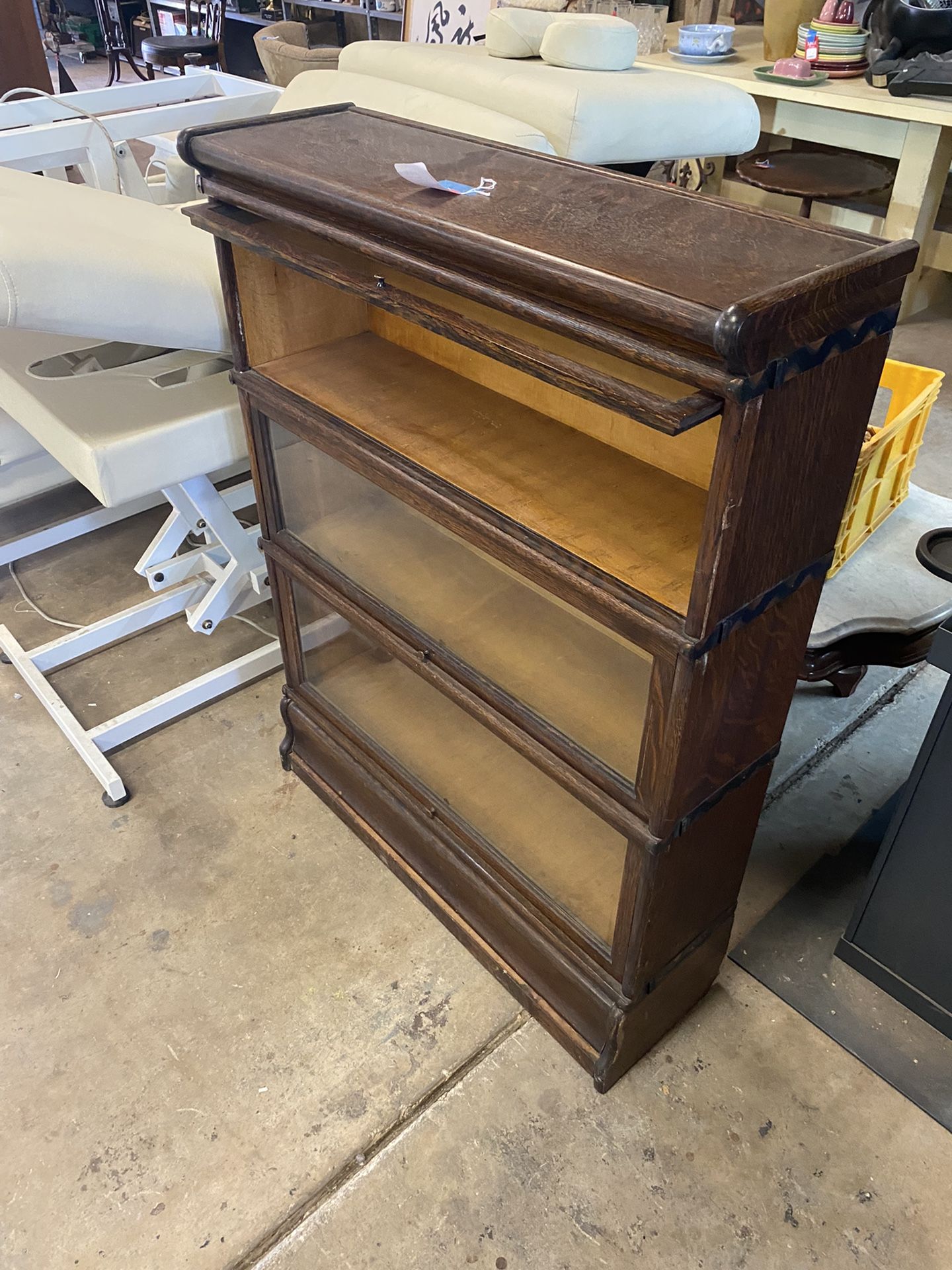 Antique Oak Lawyers Bookcase With Glass Front Doors