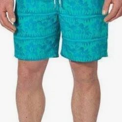 Kirkland Signature Men's Swim Shorts Teal Floral US Size XXL **NEW**